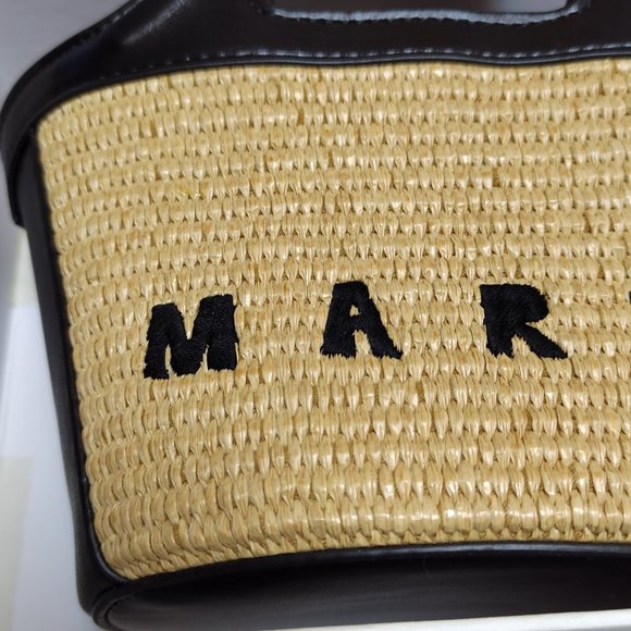 marni woven shopping bag shoulder bag tote bag black small - Picture 2 of 16